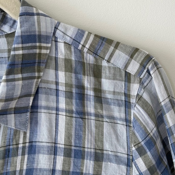 J. Jill Love Linen 100% Linen Blue Green Plaid Tunic Shirt - Picture 7 of 16